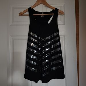Vanity black tank top with silver sequins